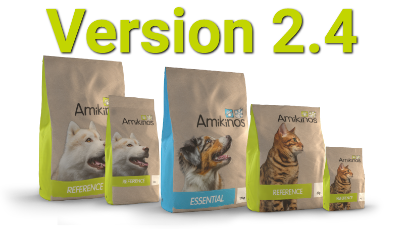 Illustration montrant que toutes les croquettes Amikinos actuelles sont en version 2.4